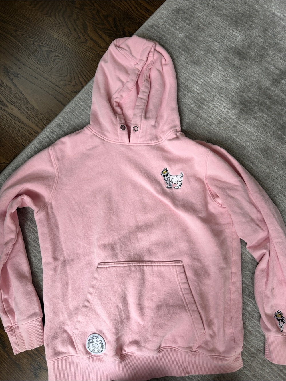 GOAT Pink Hooded Sweatshirt with Embroidered Dog Detail - neck rope missing